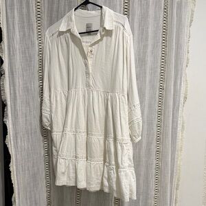 The Bettina Tiered Mini Shirt Dress by Maeve: Linen Edition